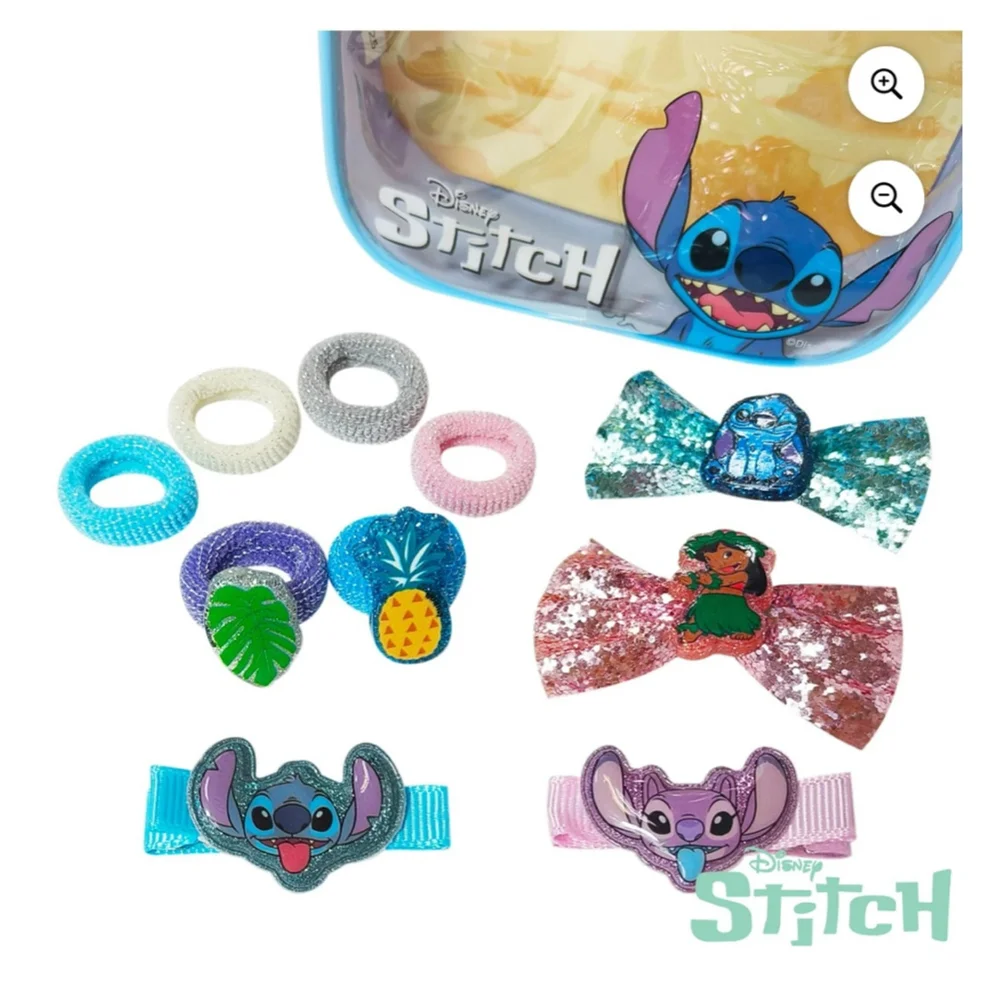 NEW Girls Disney Stitch Hair Accessories Set One Size Blue Pink